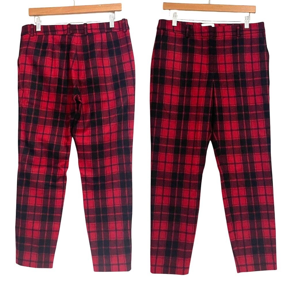 Sezane Red and Black Plaid Trousers